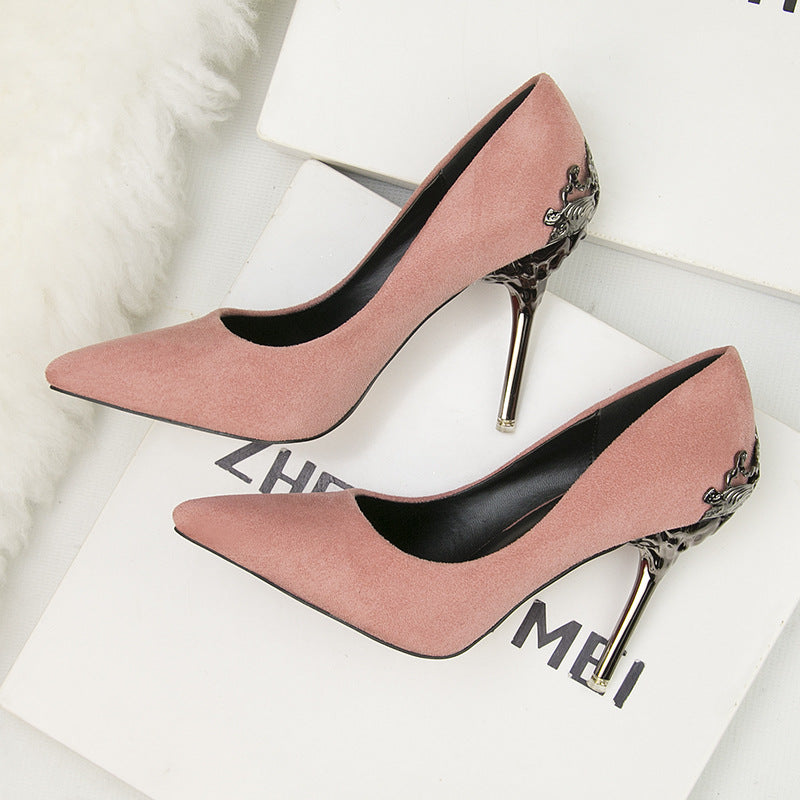 Metal Hollow Suede Stiletto Heels Shoes