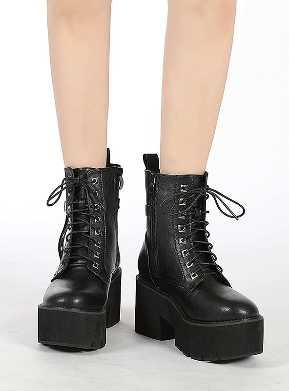 Rivet Front Lace Side Zipper Female Boots