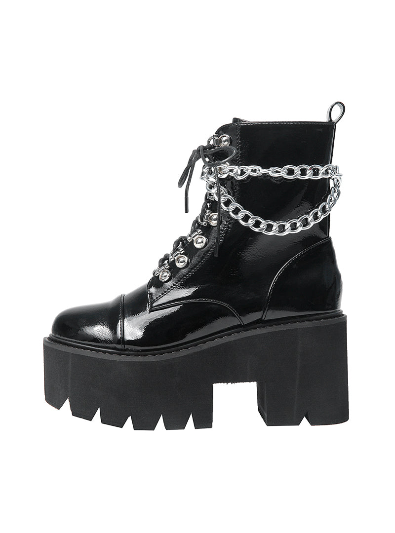 Patent Leather Gothic Black Boots Women Heel