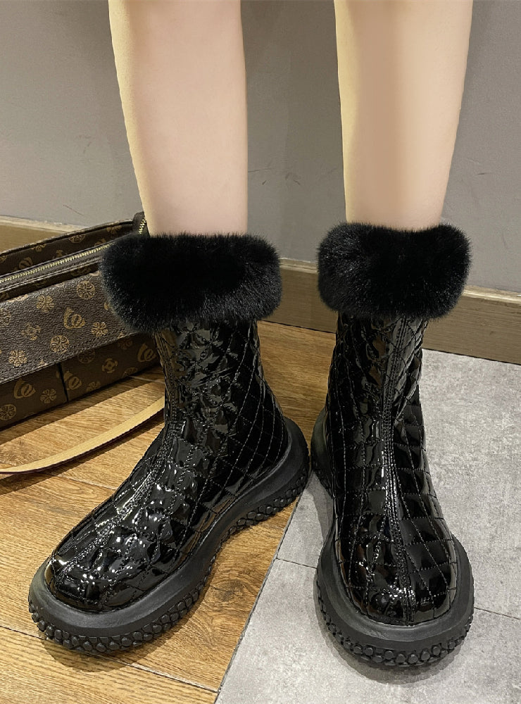 Plaid Plus Velvet Thickened Thin Cotton Boots