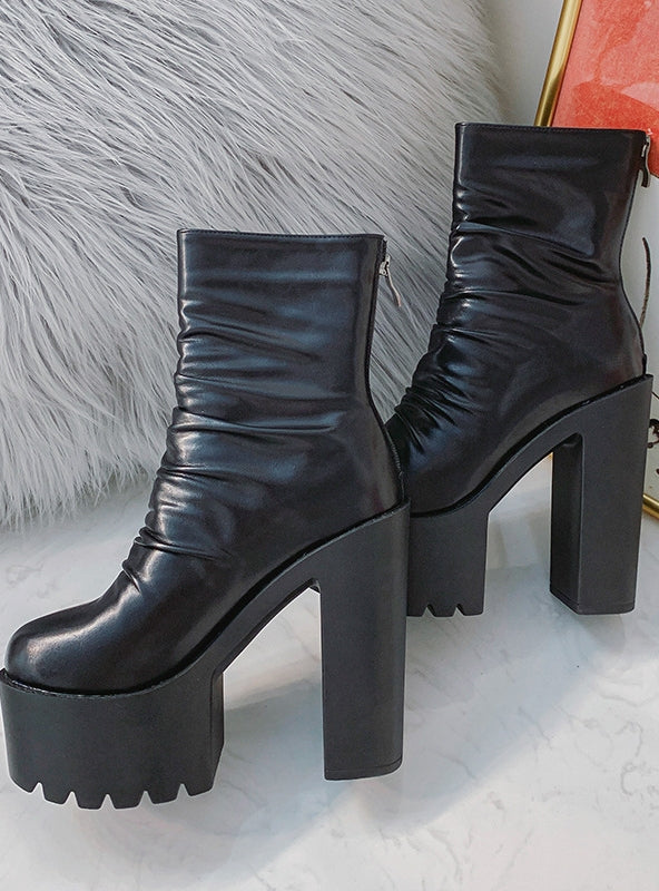 Thick-heeled Pleated Platform Martin Boots
