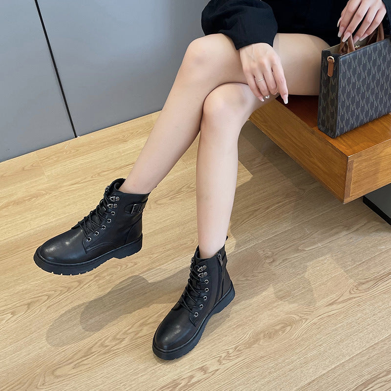 Women Leather Platform Martin Cotton Boots