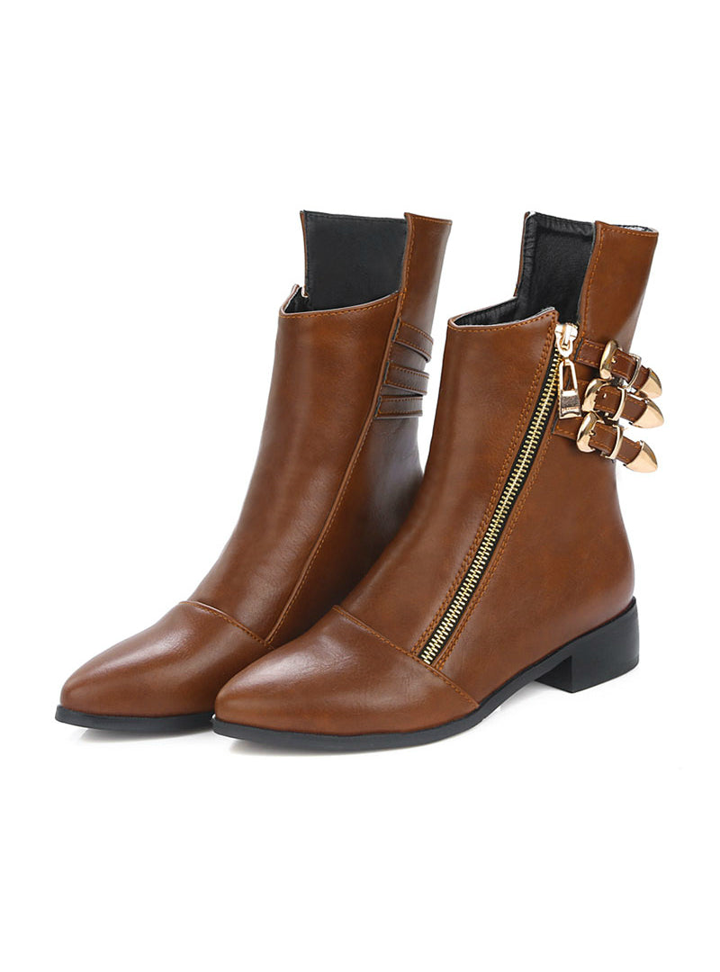 Women Chelsea Boots Zipper Metal Decoration Low Heels