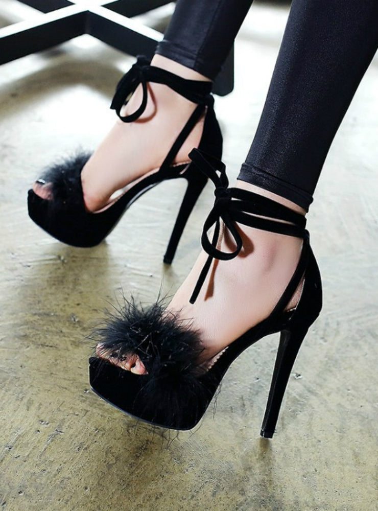 High Heels Platform Sandals Lace Up Pink Shoes