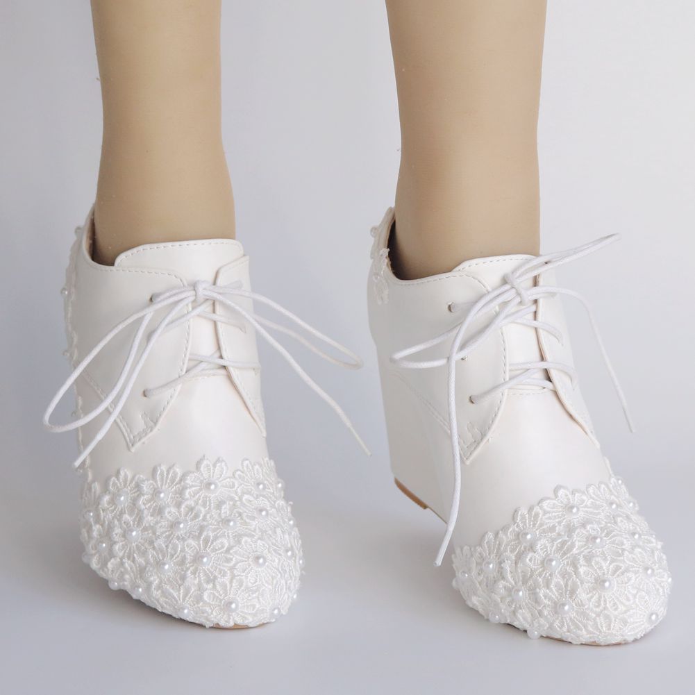 White Wedge Wedge Lace-up Boots
