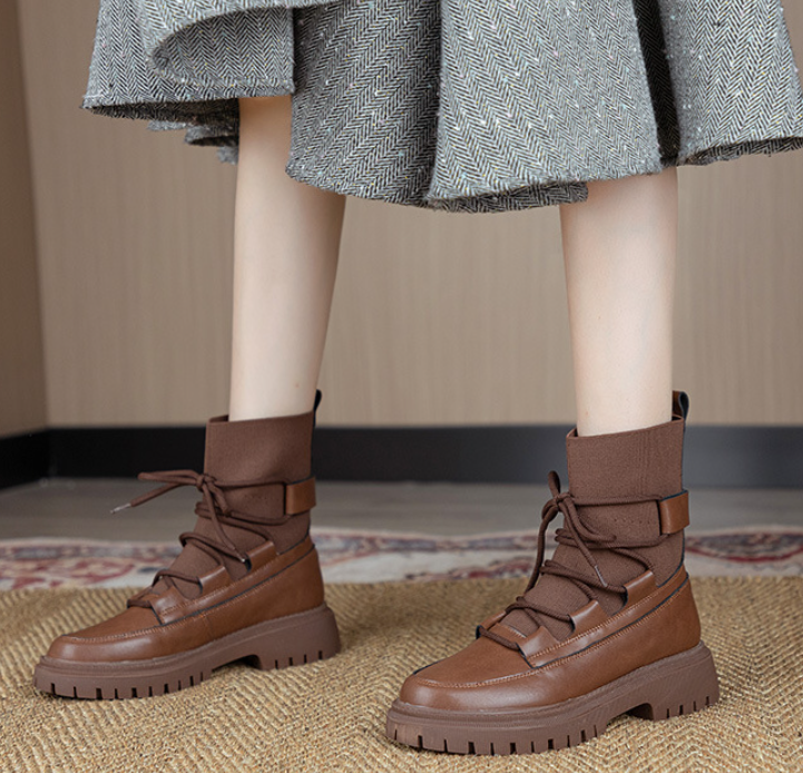 Strapped Motorcycle Boots Thick-soled Booties