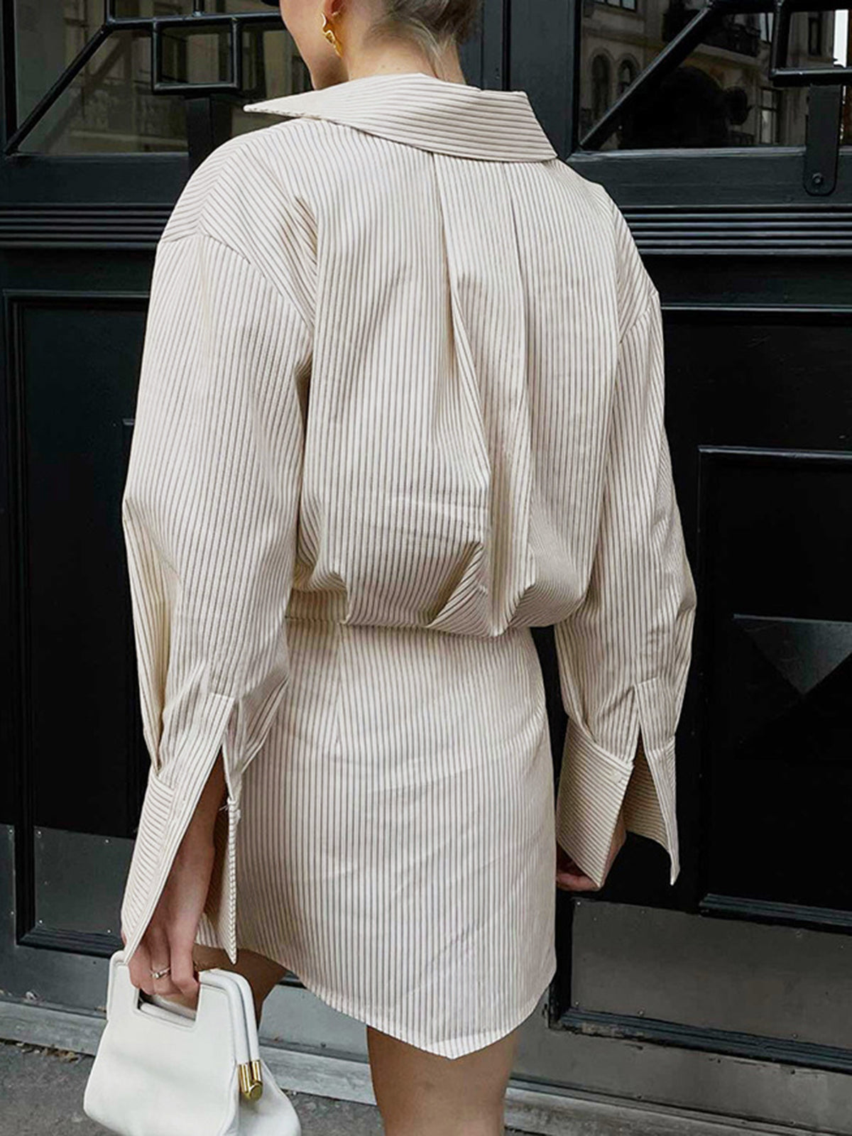 Leisure Pinstripe Short Shirt Dress