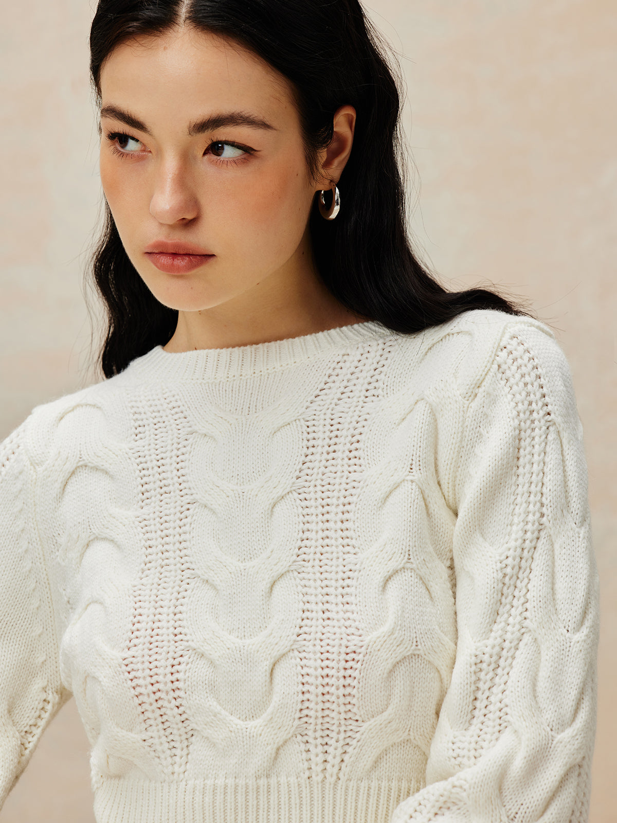 Cable Cutout Knotted Knit Top