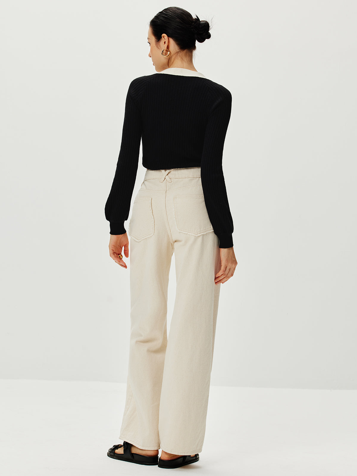 Contrast Trim Breasted Sweater