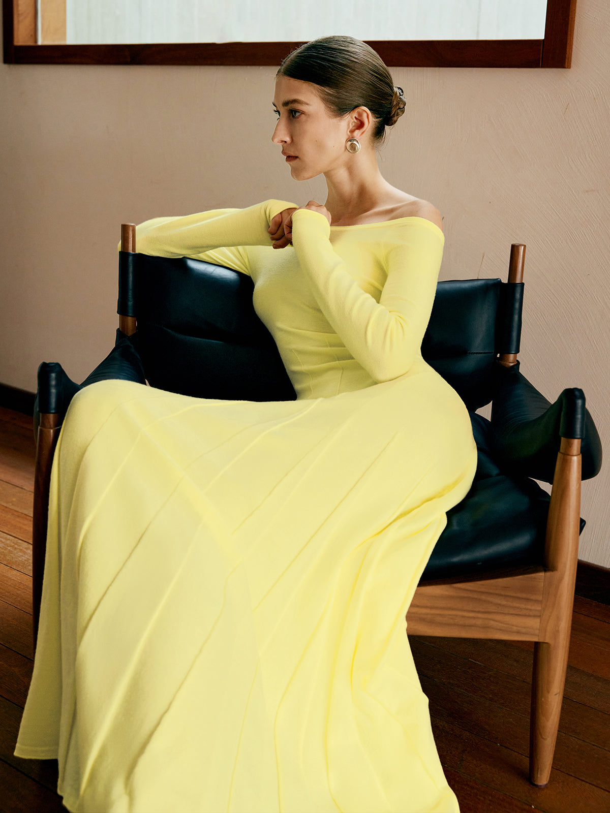 Off Shoulder Pleated Sweater Dress