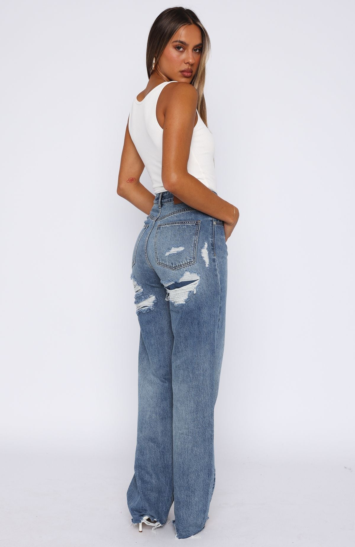 Alana High Waisted Straight Leg Jeans Mid Blue