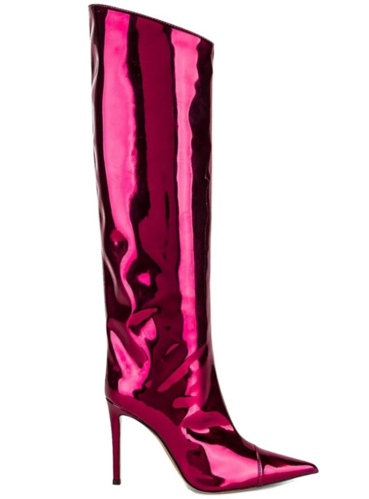 Mirror Leather Pointed High-heeled Boots