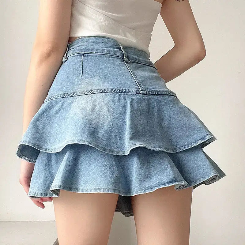 Ruffle Denim Mini Skirt