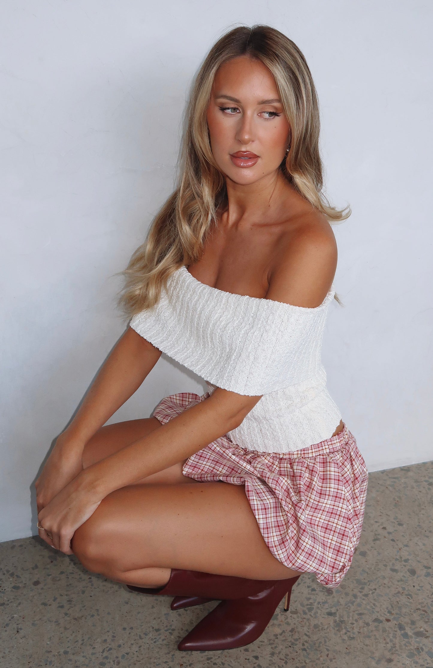 What I Want To Hear Off Shoulder Knit Top Cream