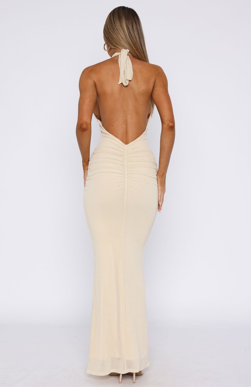 Set For Life Halter Maxi Dress Champagne