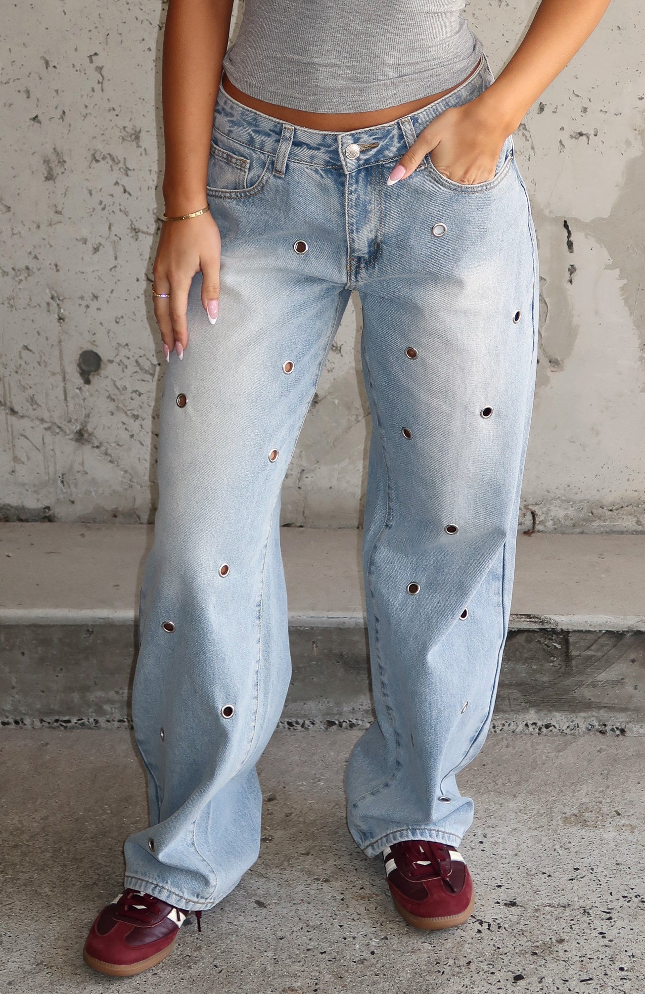 Athina Low Rise Wide Leg Jeans Light Blue