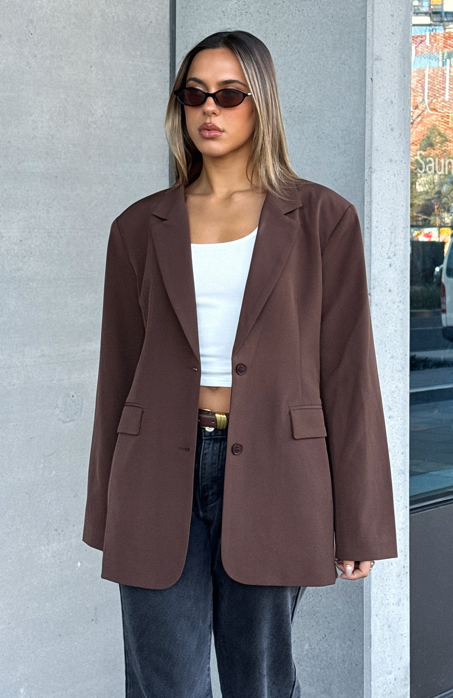 Catch Me Now Oversized Blazer Chocolate