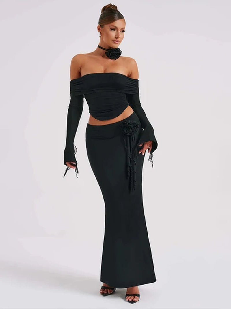 2-Piece-Off Shoulder Maxi Dress