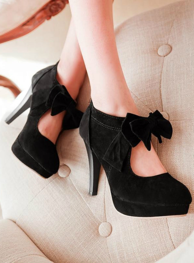 Woman Small Bow Platform Pumps High Heeled