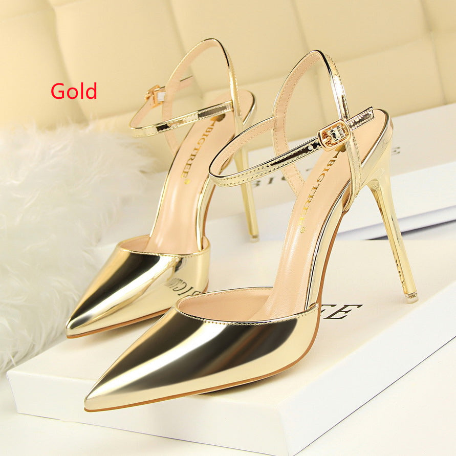 Shallow Pointed Patent Leather Sandals