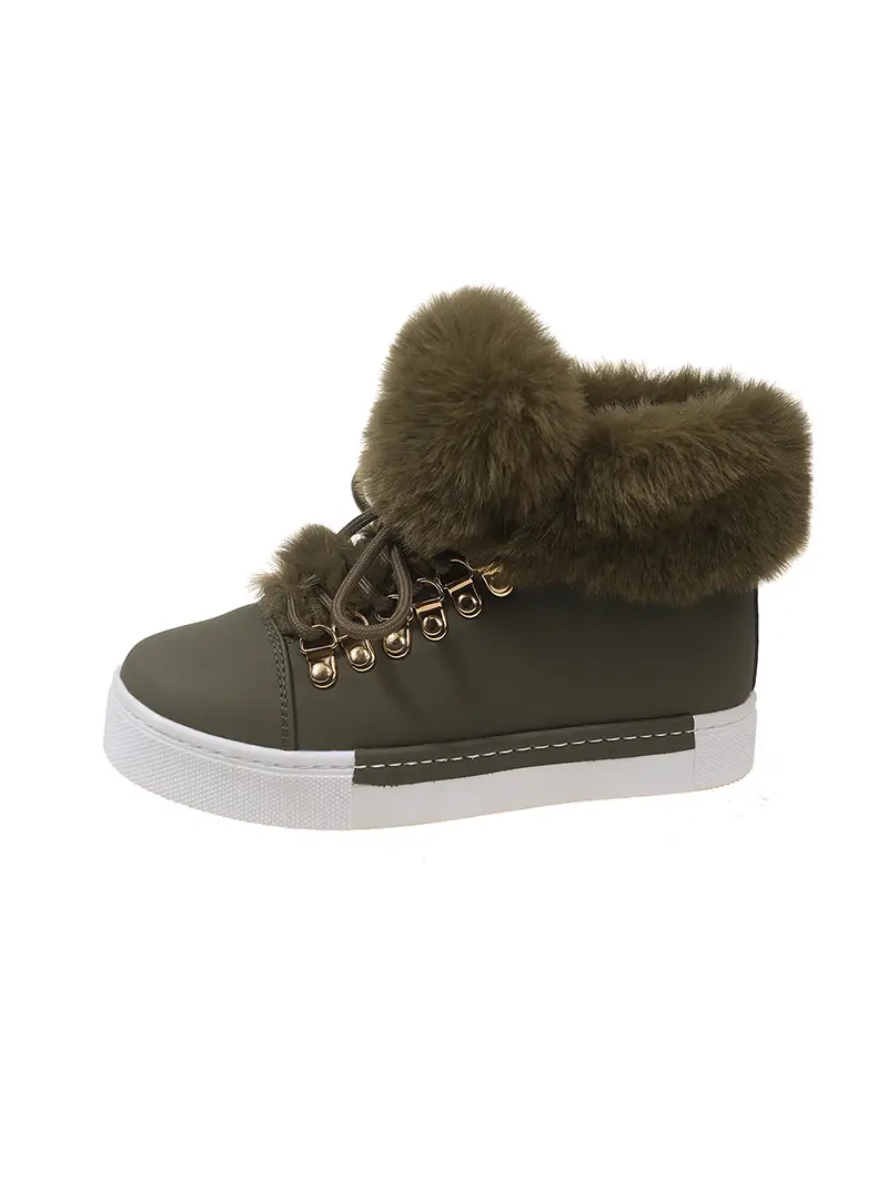 Short-tube Long-haired Leather Snow Boots