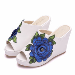 Flower Mouth Wedge Slippers