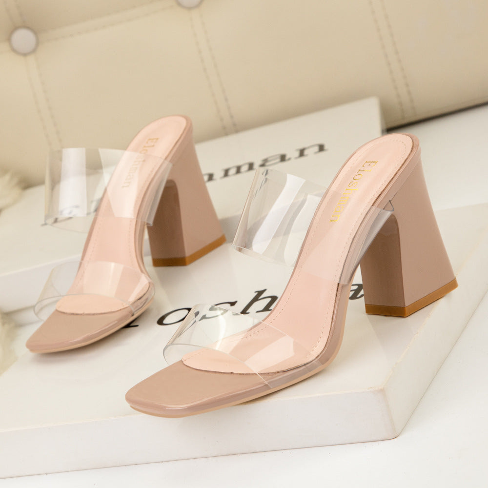 Transparent Thick-heeled High Heels Slippers