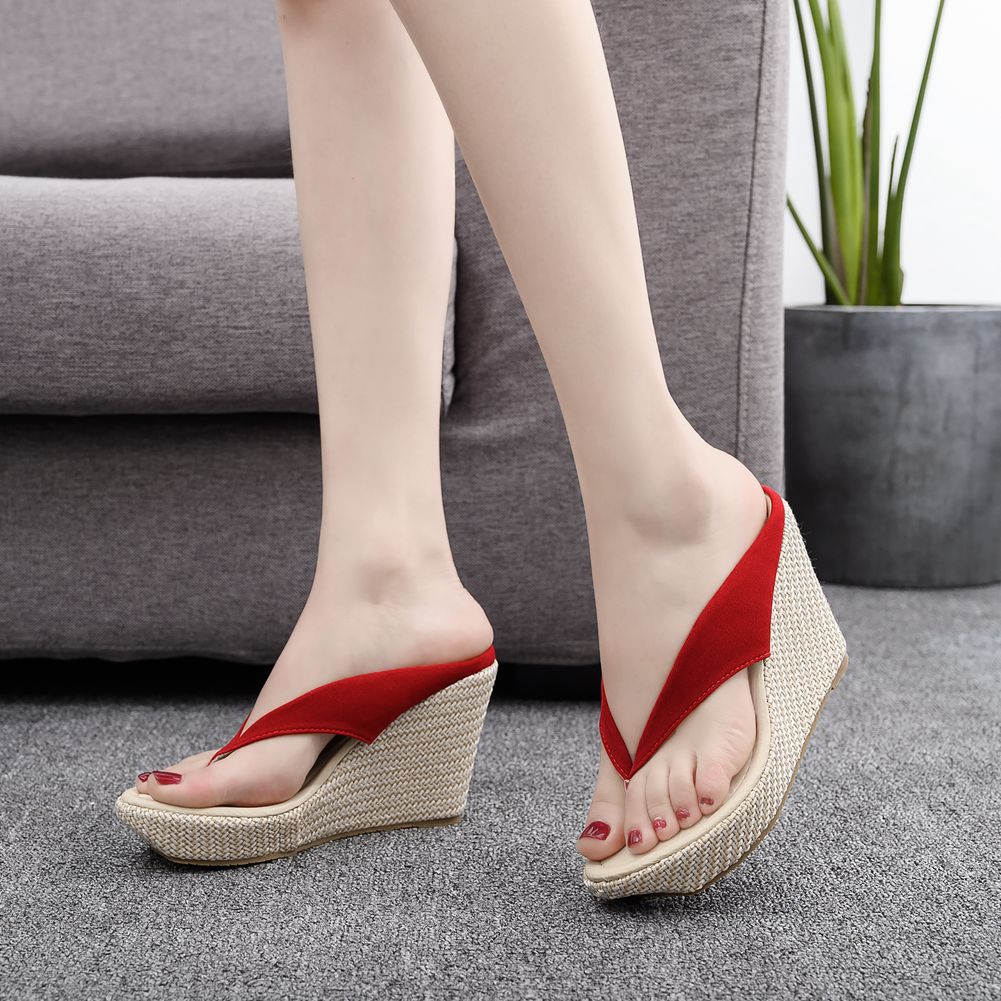 9 cm Bohemian Beach Thick-soled Wedge Slippers