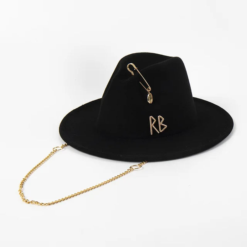 Fedora Hat with Metal Chain Strap