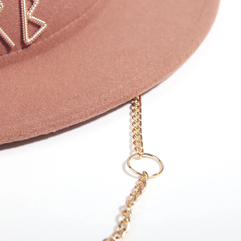 Fedora Hat with Metal Chain Strap