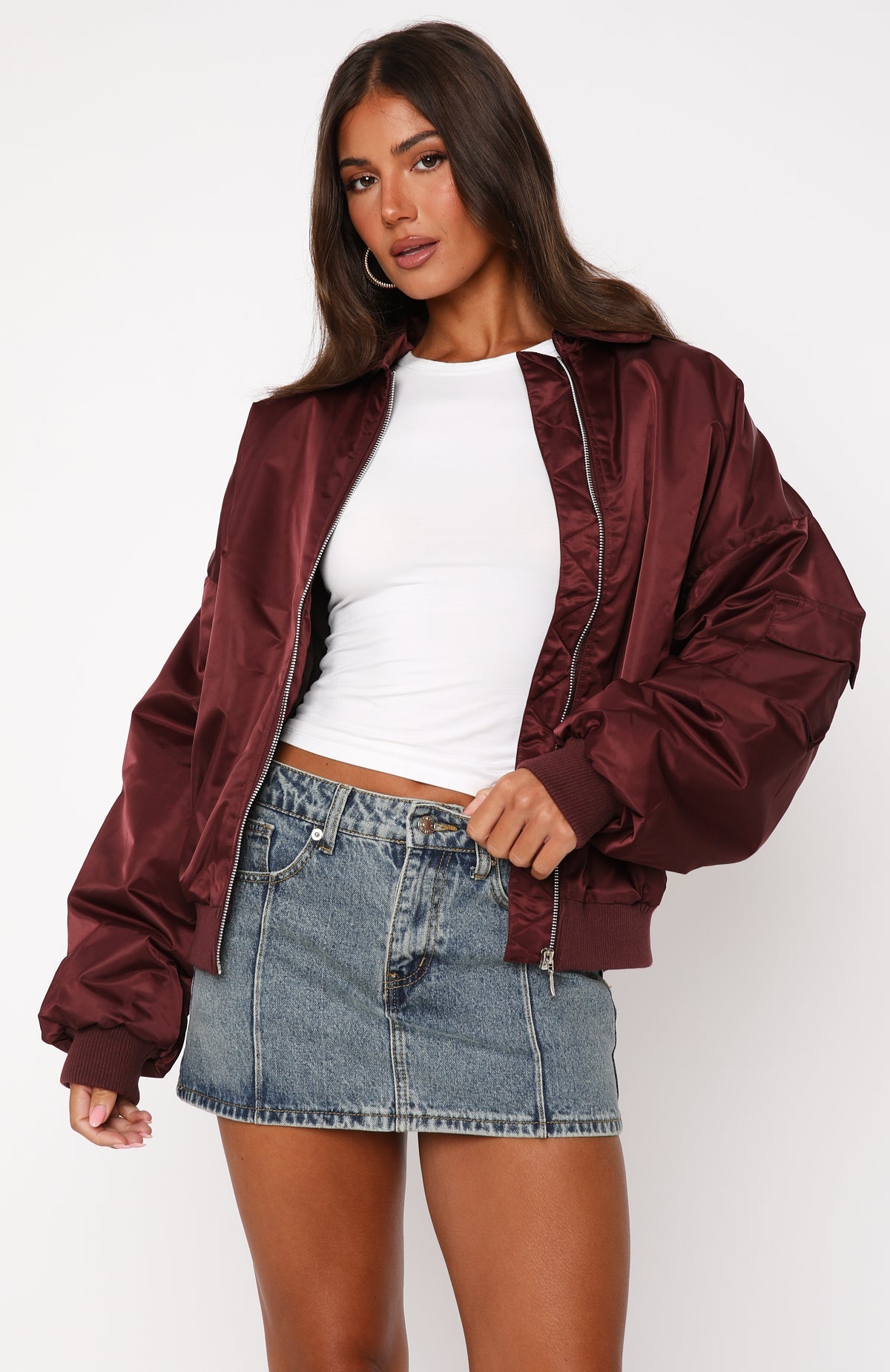 Burning For You Bomber Jacket Burgundy