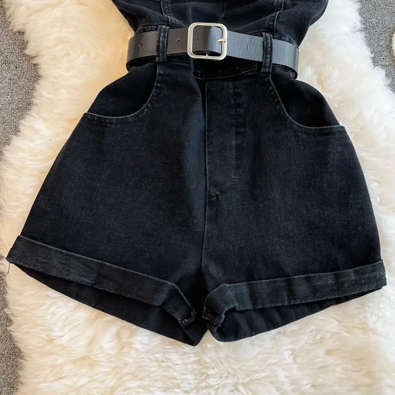 Black Denim Tube Romper