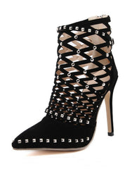 Sandals Rivet Studded Cut Out Caged Ankle Boots Stiletto