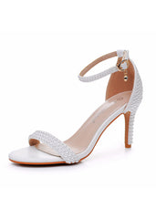 8 cm High Heel White Pearl Sandals