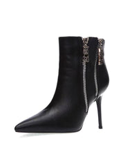 Women's Short Skinny Heel Pointed Leather Boots