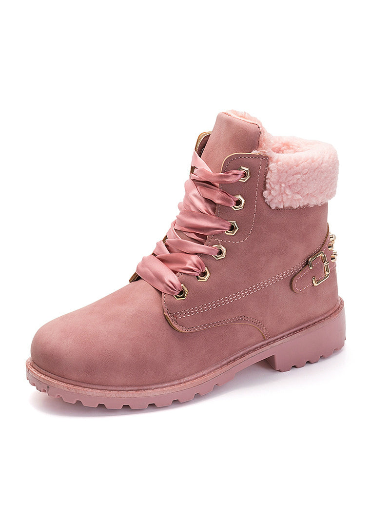 Women Boots Lace up Solid Casual Ankle Boots