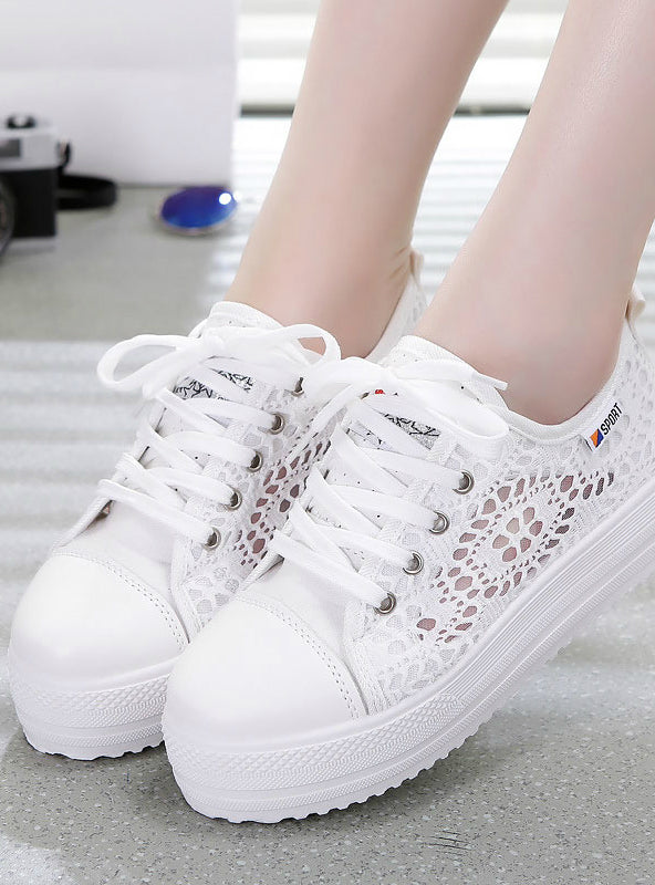 Lace Canvas Hollow Breathable Platform Flat Shoes Sneakers