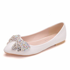 Women's Rhinestone Bow Square Toe Shoes