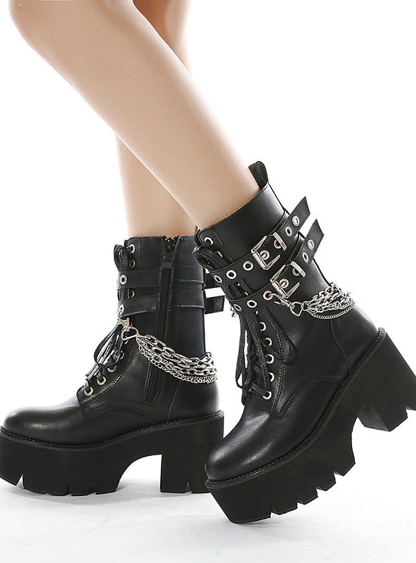 Women's Chain Martin Boots With Thick Sole Rivet