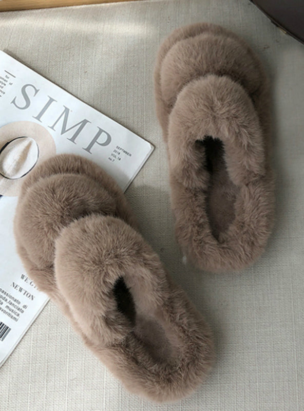 Women Fur Slippers Fashion Cross Band Warm Plush