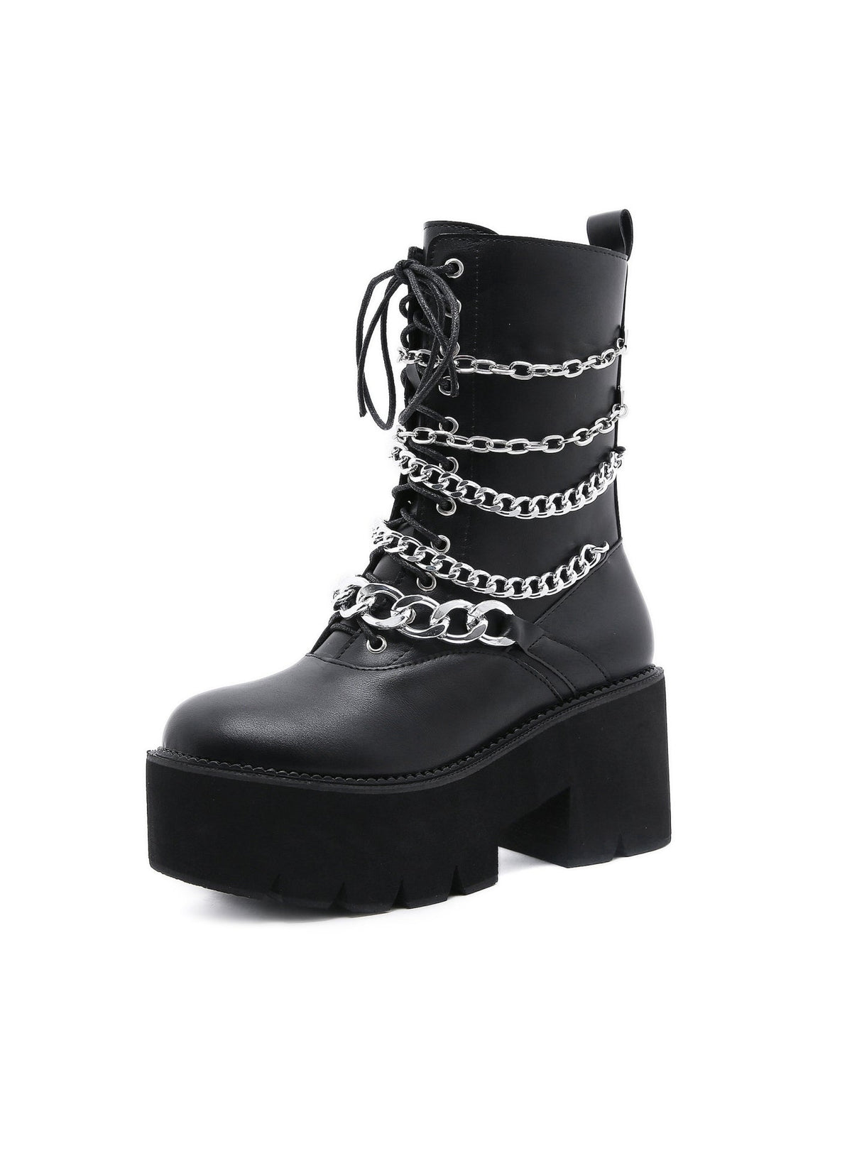 Metal Thick Bottom Zipper Round Head Chain Martin Boots