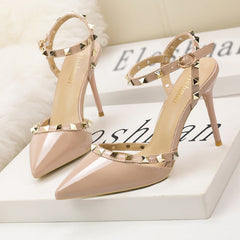 Thin-heeled Pointed Rivet High Heels Sandals