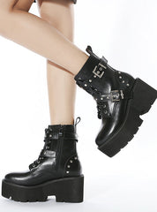 Thick-soled Square Metal Short Boots