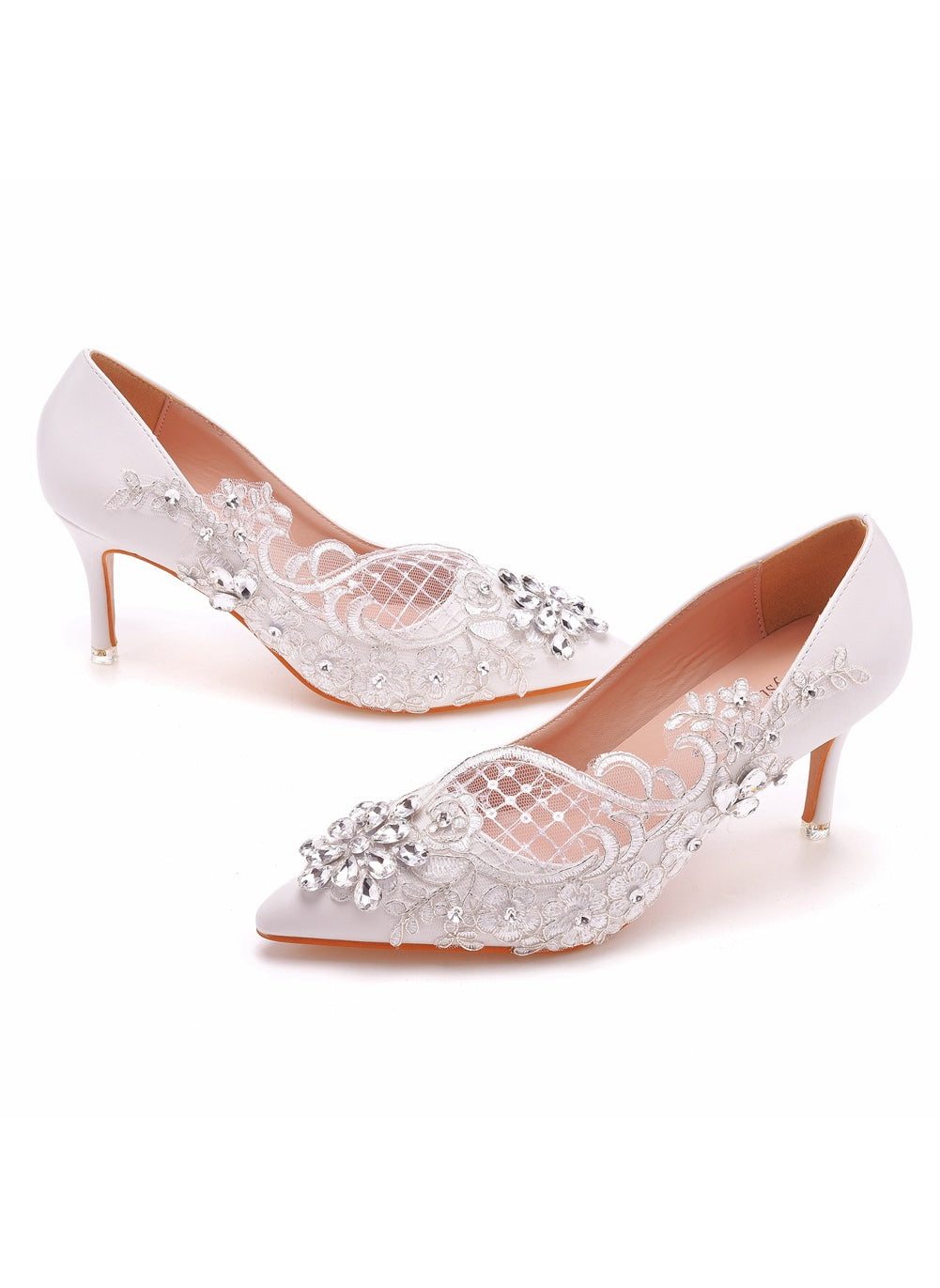 7 cm Pointed Stiletto Lace Rhinestones Wedding Dress