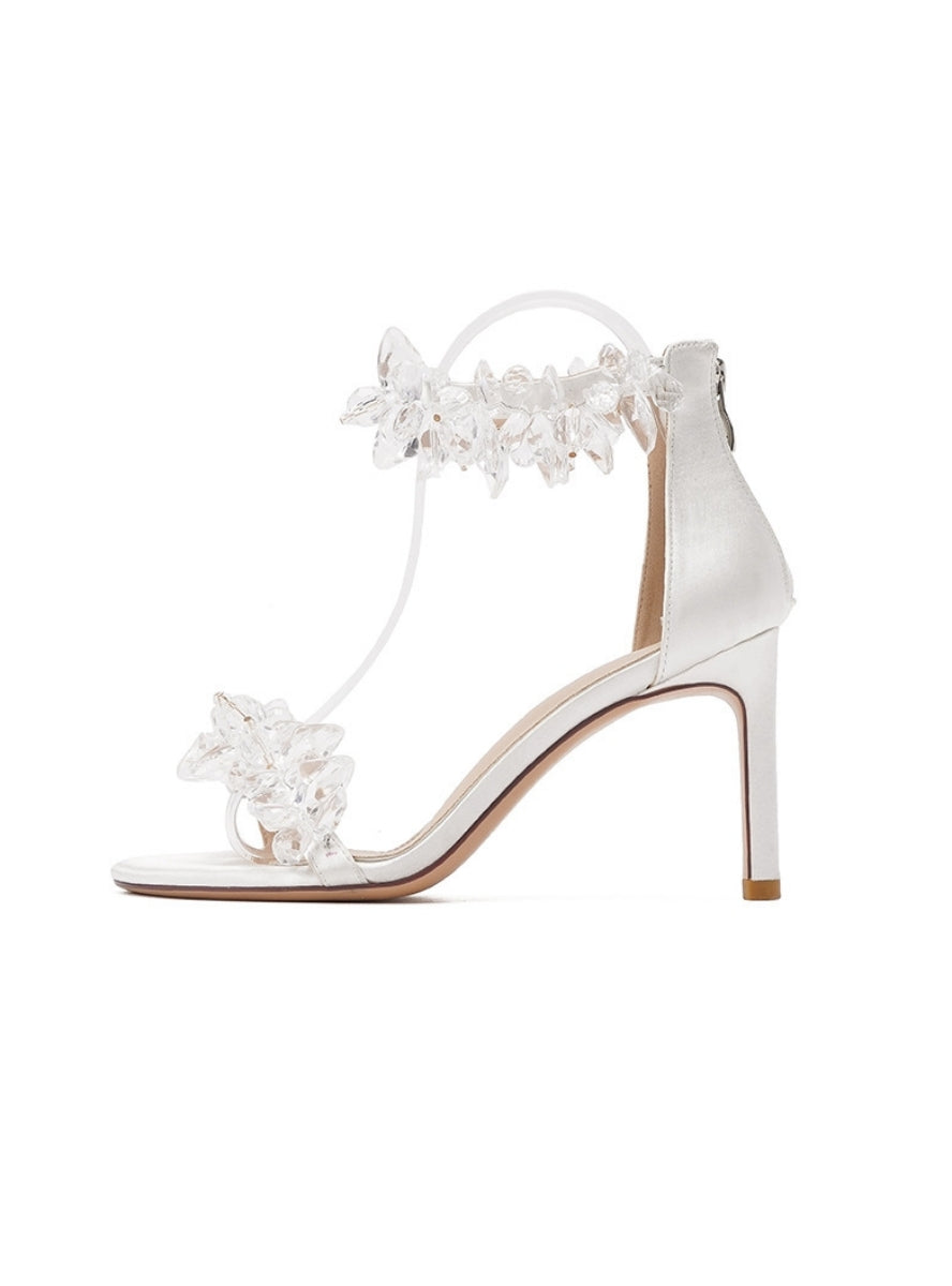 White Rhinestone Stiletto Sandals