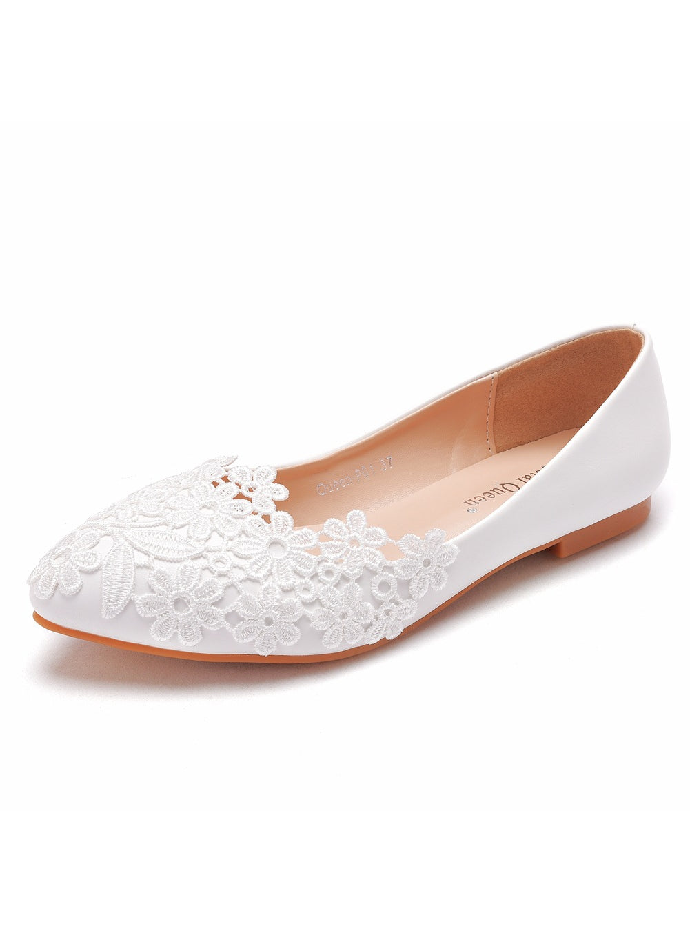 White Pointy Casual Flat Shoes Lace Wedding Shoes