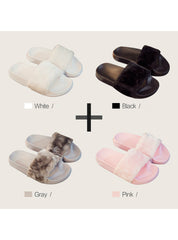 Slippers Women Faux Fur Slides Flip Flops Flat Shoes