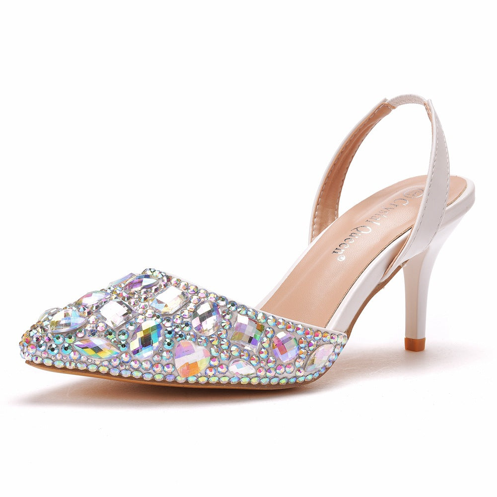 Colored Rhinestone Stiletto Heels Sandals