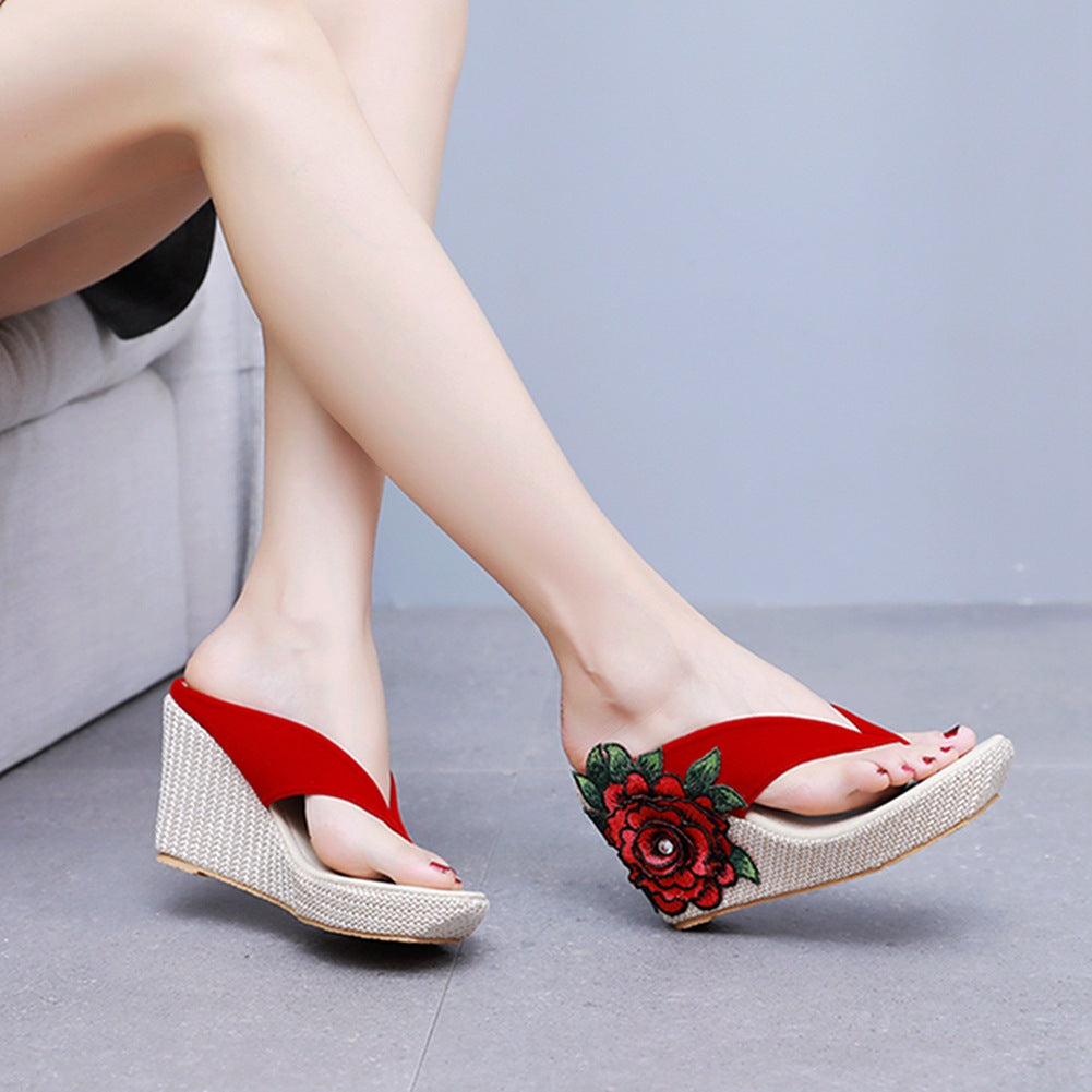 9 cm Bohemian Waterproof Platform Thick-soled Wedge Slippers