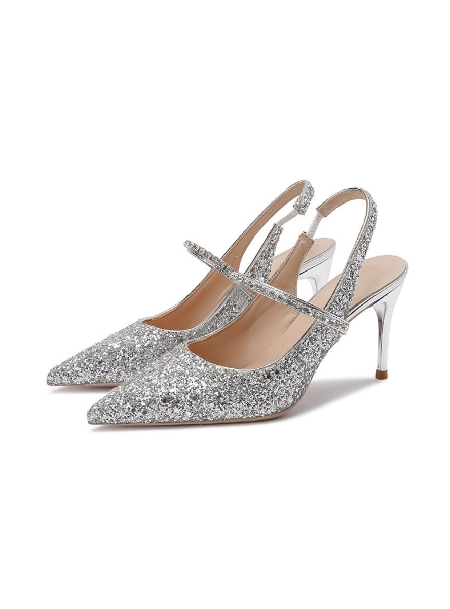 Silver Pointed Stiletto Rhinestone Sandals